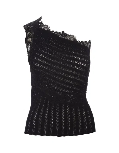 Ermanno Scervino Open-knit Cotton Top In Black