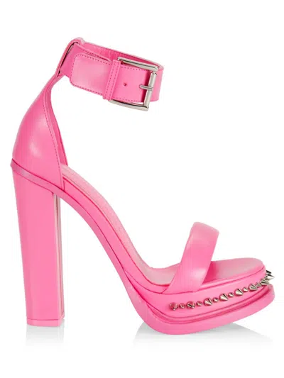 Alexander Mcqueen Women's Spiked Leather Platform Sandals In Pink Silver