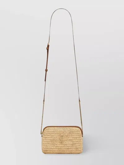Saint Laurent Raffia Gaby Cross-body Bag In Naturale/brick
