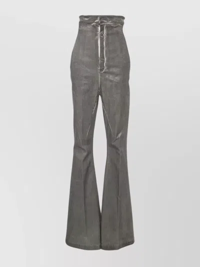 Rick Owens Coated Pressed-crease Flared Trousers In Grey