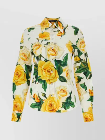 Dolce & Gabbana Floral-print Stretch-cotton Poplin Shirt In Ha3vo