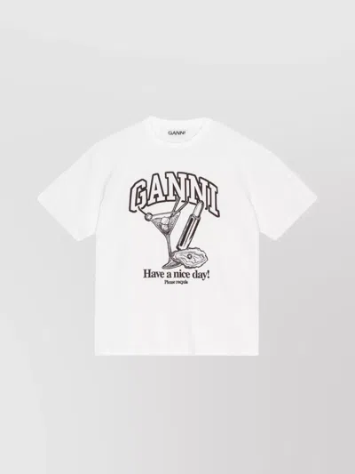Ganni Cocktail-print T-shirt In White
