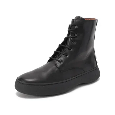 Tod's Montone Lace-up Leather Boots In Black
