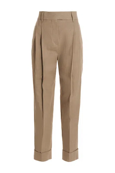 Brunello Cucinelli Linen Blend Trousers Pants Beige In Neutral