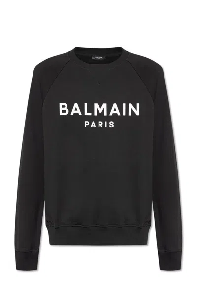 Balmain Logo Printed Crewneck Sweatshirt In Black