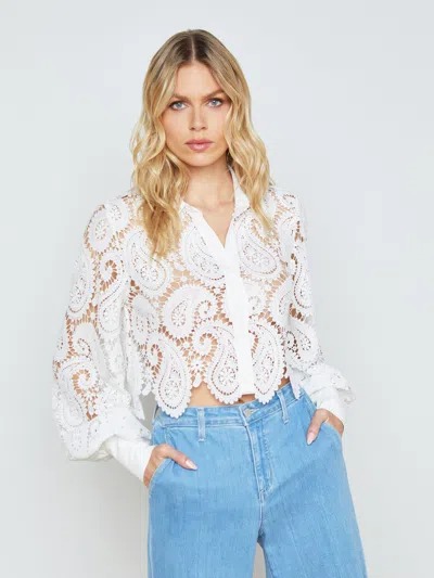 L Agence Odelia Lace Blouse In White