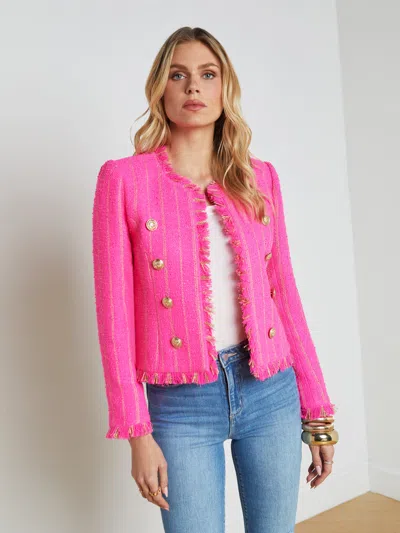 L Agence Tinlee Tweed Jacket In Shocking Pink/gold Stripe