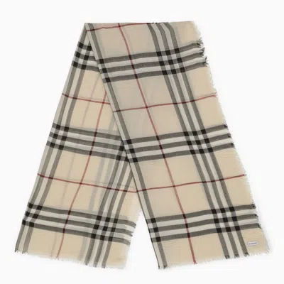 Burberry Check Stone Wool Scarf Men In Gray