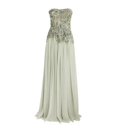 Zuhair Murad Strapless Miami Palm Tree Gown In Green
