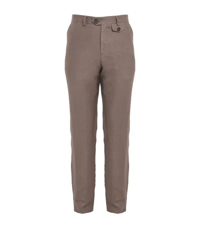Oliver Spencer Linen Fishtail Tapered Trousers In Brown