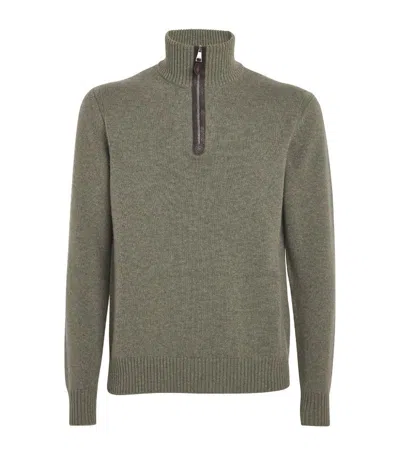 Purdey Cashmere Quarter-zip Sweater In Green