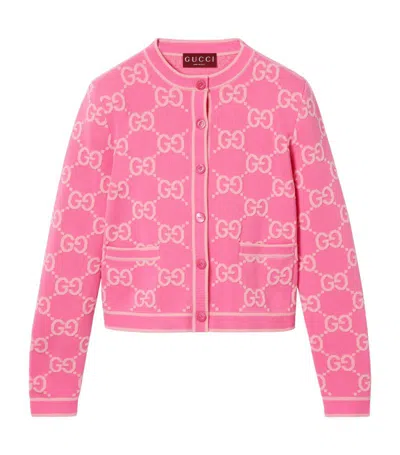Gucci Gg Cotton Jacquard Cardigan In Pink