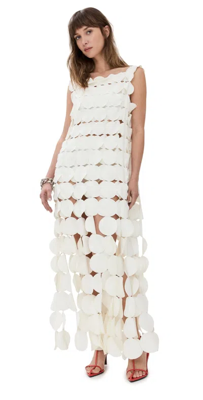 A.w.a.k.e. Multi-circle Double Layered Midi Dress In Ivory