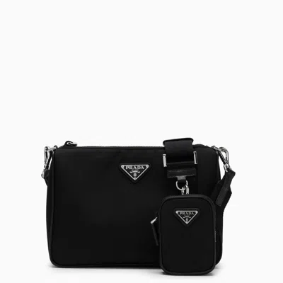 Prada `re-nylon` And Saffiano Leather Shoulder Bag In Black