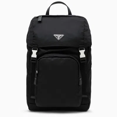 Prada Black Nylon Backpack With Snap Closure Men