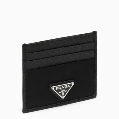 Prada Black Saffiano Card Case With Logo Triangle Men