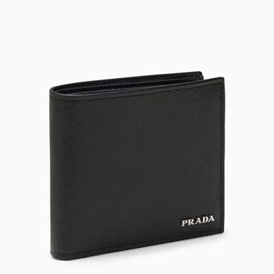 Prada Black/blue Saffiano Wallet With Logo Men