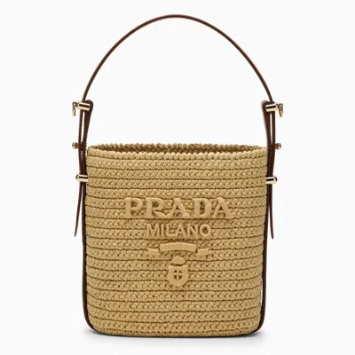 Prada Small Raffia Bucket With Logo Women In Cream