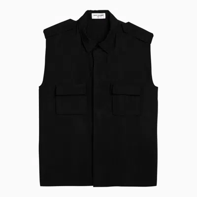 Saint Laurent Saharienne Faille Shirt In Black