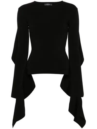 Mugler Asymmetric-design Knitted Top In Black