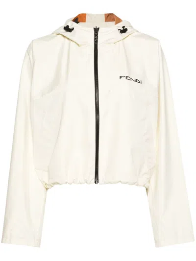 Fendi Zipped Reversible Hooded Jacket In Beige