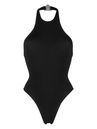 Reina Olga The Surfer Crinkled One Piece Swimsuit In Black