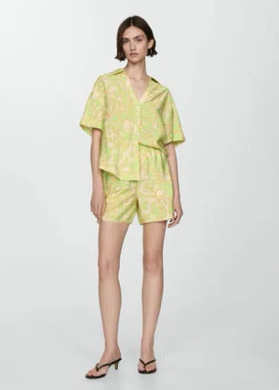 Mango Printed Short-sleeved Shirt Lime In Citron Vert