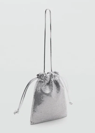 Mango Sequin Handbag Silver In Metallic