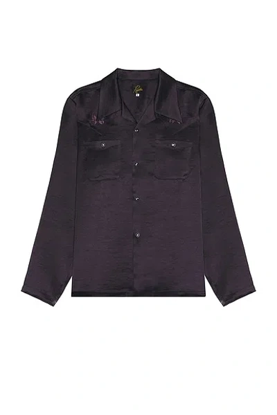 Needles Long Sleeve Cowboy One-up Shirt Poly Sateen In Dk.purple