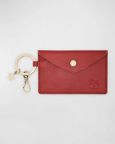 Il Bisonte Keyring Leather Card Holder In Rosso