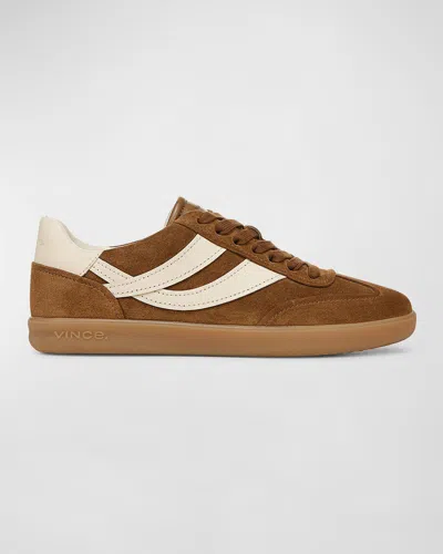 Vince Oasis Mixed Leather Retro Sneakers In Elm Wood Brown Suede