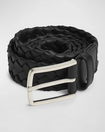 Bottega Veneta Men's Intreccio-buckle Napa Leather Belt In Nero