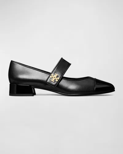 Tory Burch Mary Jane Cap-toe Leather Ballerina Flats In Perfect Black  Perfect Black