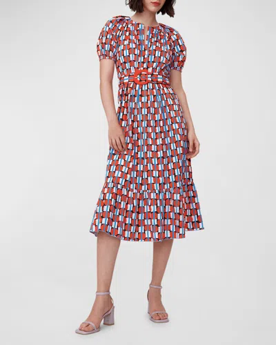 Diane Von Furstenberg Lindy Geometric-print Puff-sleeve Midi Dress In Maypole Red