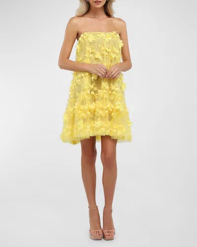 Helsi Bianca Strapless Floral Applique Mini Dress In Canary Yellow