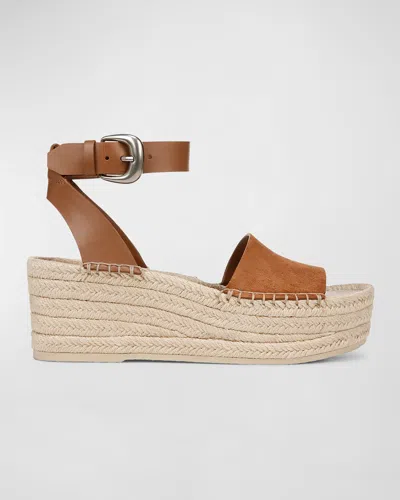 Vince Belisa Mixed Leather Ankle-strap Espadrilles In Sequoia Brown Suede