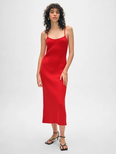 White + Warren Organic Cotton Ribbed Dress In Red Carnelian