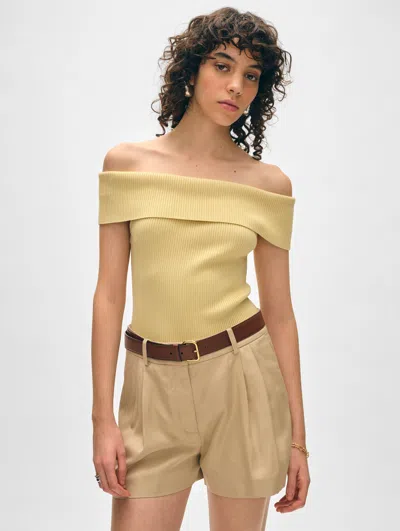 White + Warren Organic Cotton Ribbed Off The Shoulder Top In Daffodil