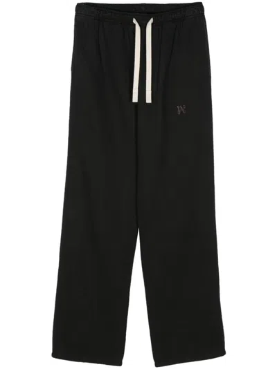 Palm Angels Monogram Cotton Blend Trousers In Black