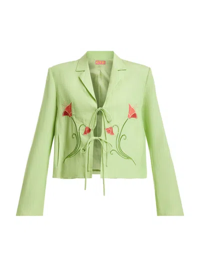 Kitri Women's Cressida Pistachio Embroidered Tie Front Blazer In Green