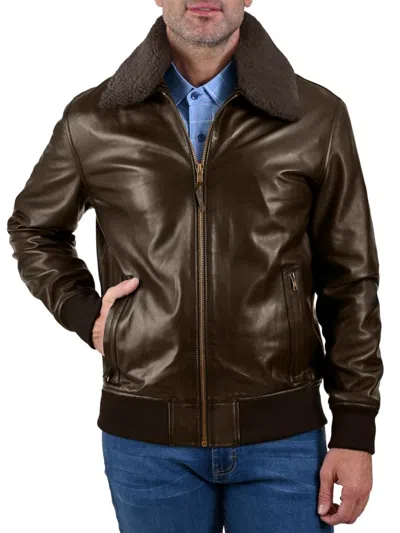 Frye Men's Regular Fit Leather Bomber Jacket In Dark Brown