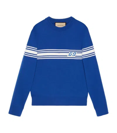 Gucci Knit Wool Sweater With Square Gg In Blue
