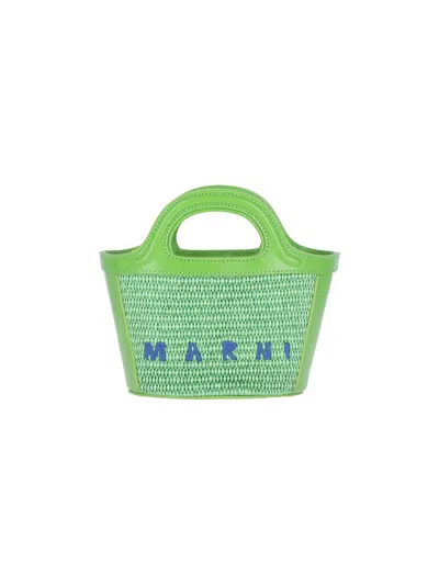Marni Tropicalia Logo Embroidered Micro Tote Bag In Green