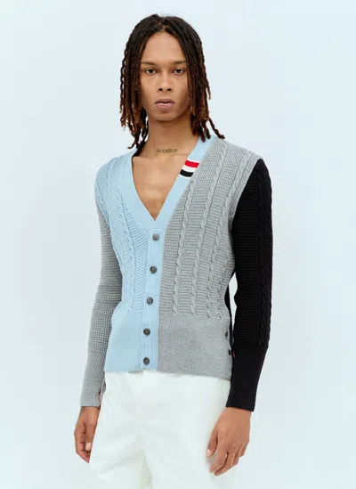 Thom Browne Funmix Cable Sweater, Cardigans Multicolor In Blue