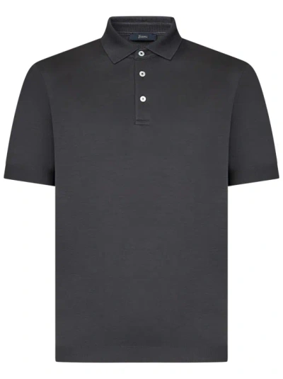 Herno Jersey Knit Effect Polo Shirt In Grey