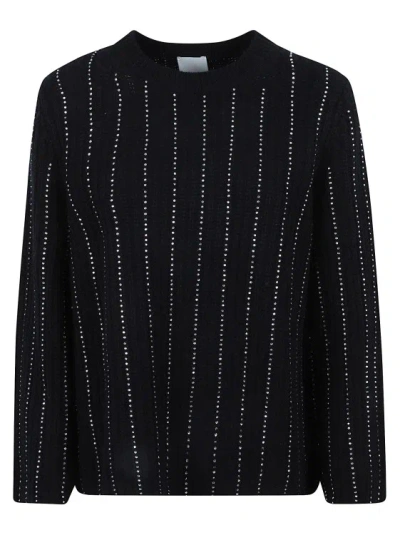 Allude Crystal Embellished Stripe Sweater In Black