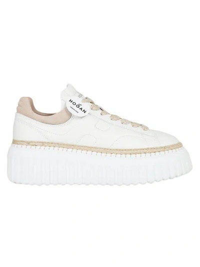 Hogan H-stripes Platform Lace-up Sneakers In White