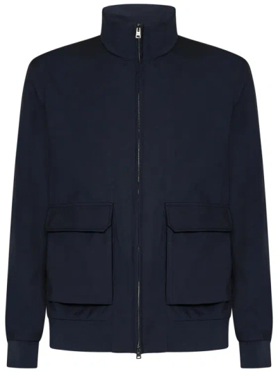 Herno Layers Wool Storm Bomber Jacket In Blue