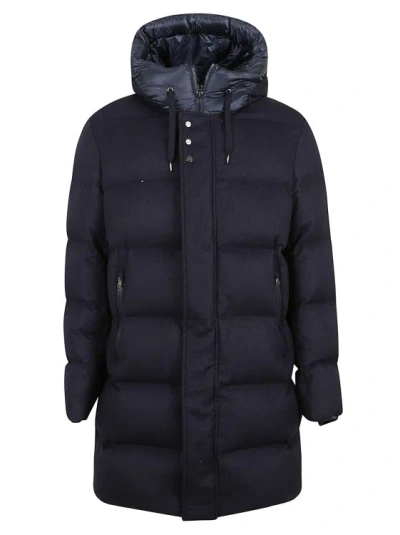 Herno Drawstring Hooded Coat In Blue