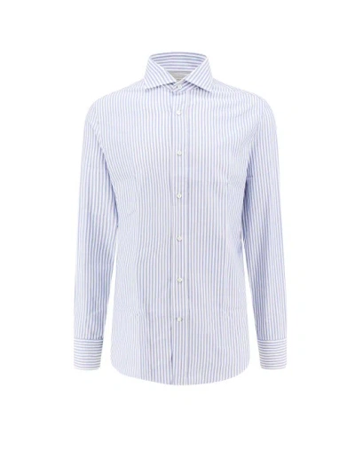 Brunello Cucinelli Slim Fit Striped Cotton Shirt In White